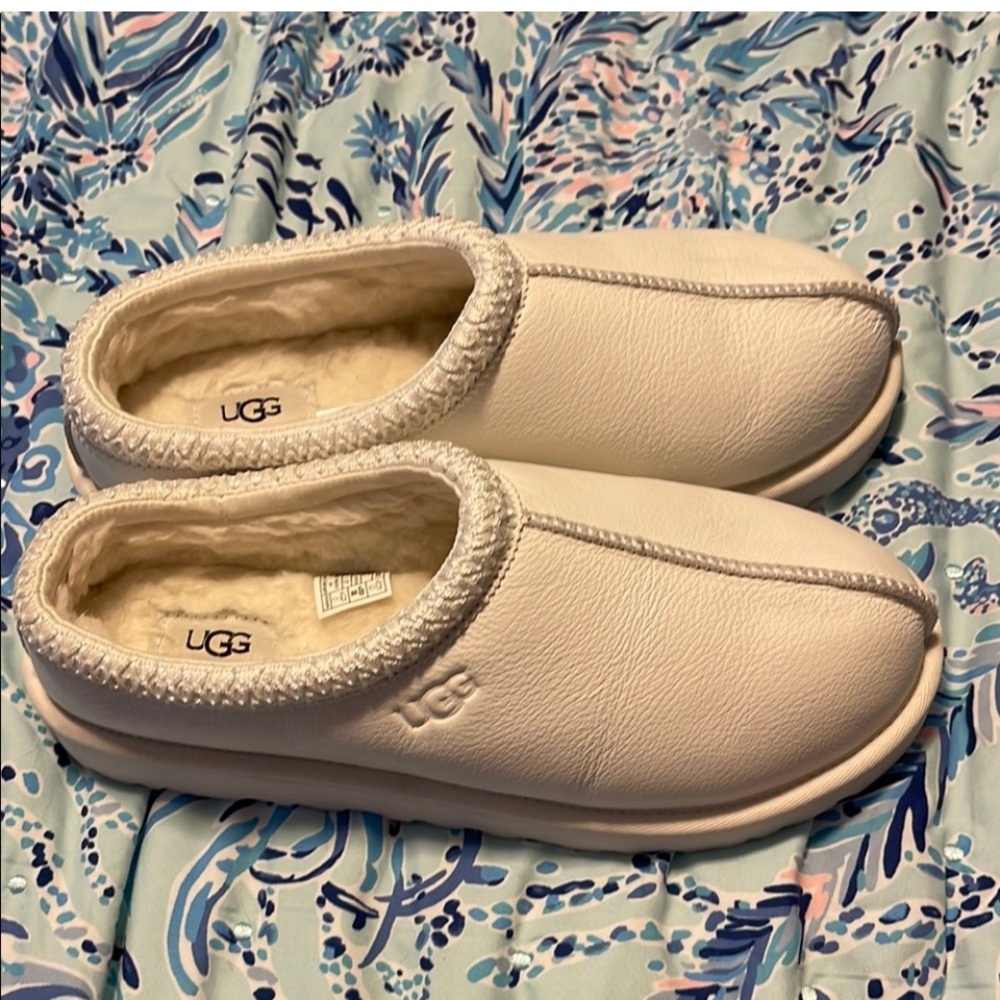 UGG White Fleece-Lined Slippers